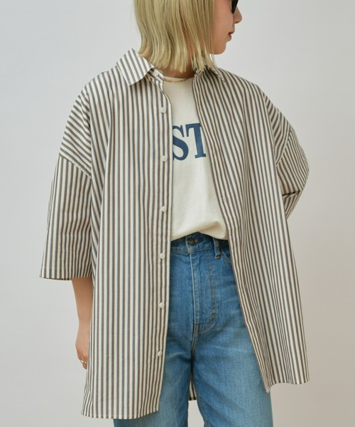 CIAOPANIC TYPY(チャオパニックティピー)の「【ユニセックス】ブロードビッグ半袖シャツ(シャツ/ブラウス・メンズ・オフホワイト/ミント/ブルー/ブラウン/ネイビー/サックスブルー/グリーン・MEDIUM/LARGE)」の9枚目の写真