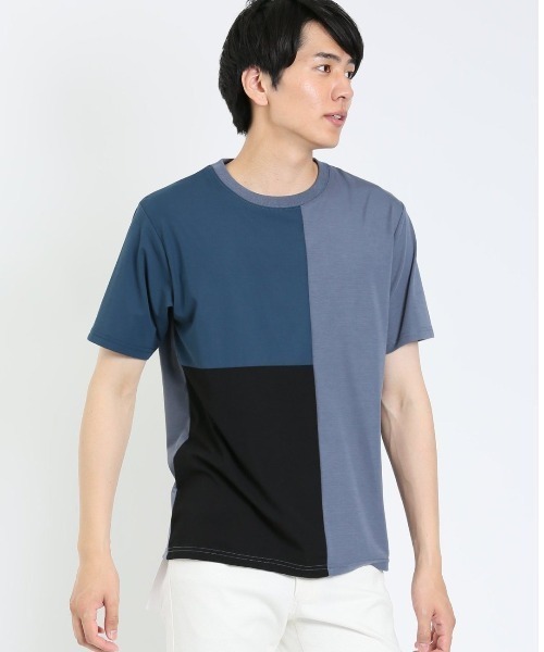 m.f.editorial(エムエフエディトリアル)の「m.f.エディトリアル メンズ 接触冷感 切替クルーネック半袖Tシャツ(Tシャツ/カットソー・メンズ・ホワイト/サックスブルー/ダークグリーン・LARGE/X-LARGE/MEDIUM)」の3枚目の写真