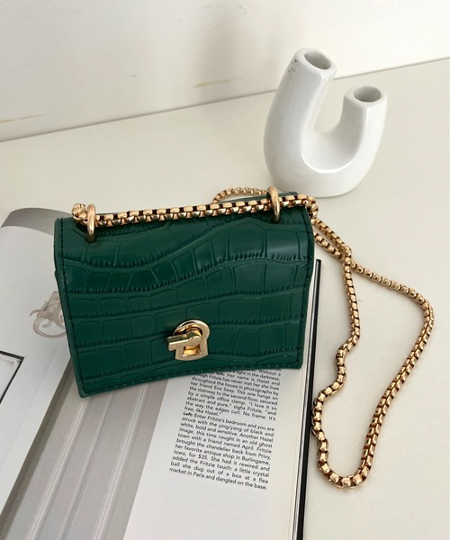 prose verse（プロズヴェール）の「クロコ調スクエアミニチェーンバッグ（ショルダーバッグ・レディース・ブラウン/グリーン/ブラック・ﾌﾘ-）」の5枚目の写真