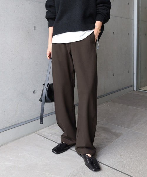 evernavy（エバーネイビー）の「【新色追加】ポンチカーブパンツ【4サイズ展開 S/M/L/XL】（その他パンツ・レディース・ブラウン系その他/ネイビー/ブラック/アイボリー/グレー/カーキ系1/チョコ・M/L/S/XL）」の5枚目の写真