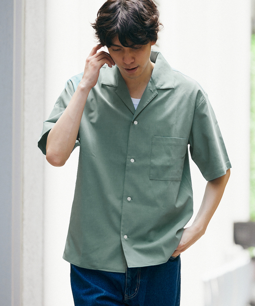417 EDIFICE(フォーワンセブンエディフィス)の「《追加販売》【Reflax / リフラクス】オープンカラーシャツ(シャツ/ブラウス・メンズ・チャコールグレー/アイボリー/ブラウン/グリーン/ネイビー・SMALL/MEDIUM/LARGE/X-LARGE)」の5枚目の写真