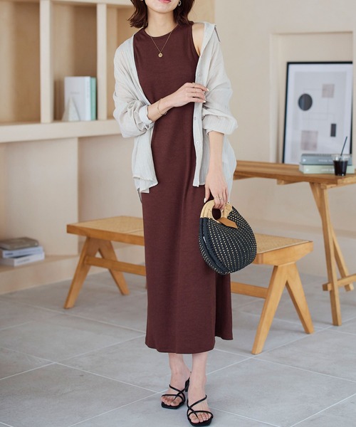KOBE LETTUCE(コウベレタス)の「カップ付きアメスリタンクワンピース(ワンピース・レディース・ブラック/ホワイト×ブラック/ブラウン/オフホワイト・M)」の6枚目の写真