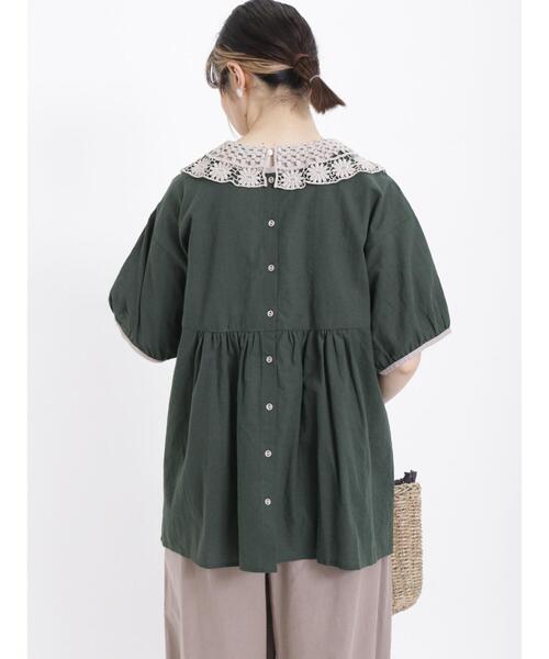 Samansa Mos2（サマンサ モスモス）の「前後着配色パイピングブラウス（シャツ/ブラウス・レディース・グリーン/モカ/キナリ・F）」の5枚目の写真