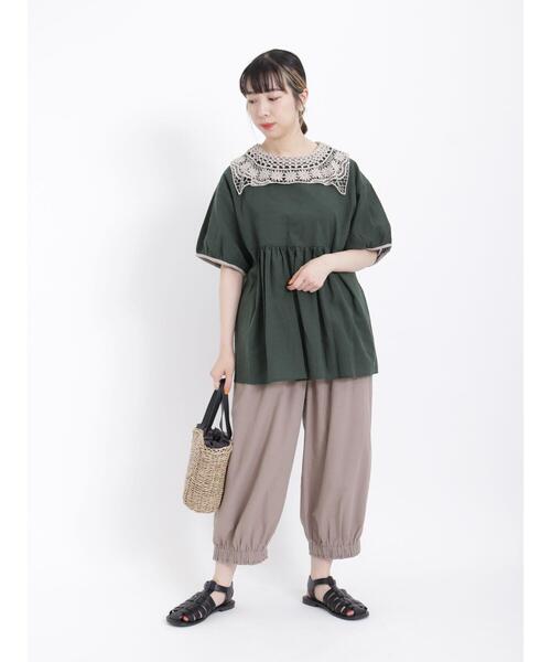 Samansa Mos2（サマンサ モスモス）の「前後着配色パイピングブラウス（シャツ/ブラウス・レディース・グリーン/モカ/キナリ・F）」の6枚目の写真