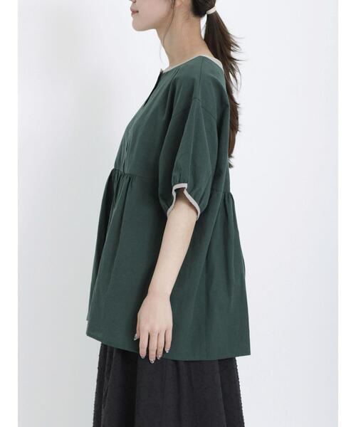 Samansa Mos2（サマンサ モスモス）の「前後着配色パイピングブラウス（シャツ/ブラウス・レディース・グリーン/モカ/キナリ・F）」の9枚目の写真