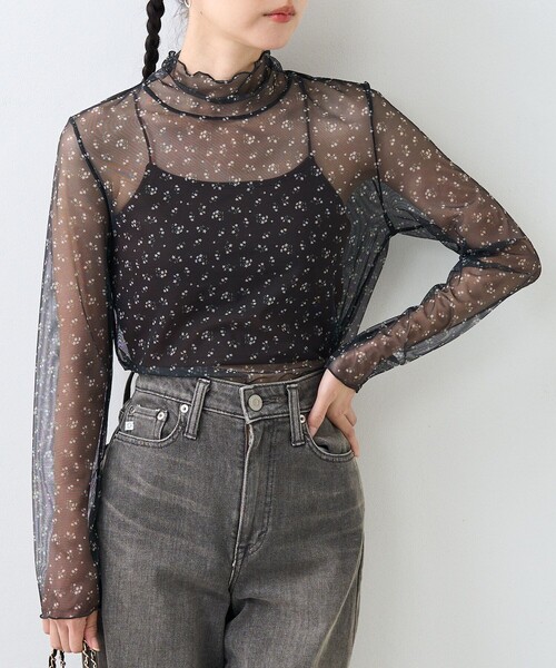 セール】シアー フラワープリント トップス（Tシャツ/カットソー