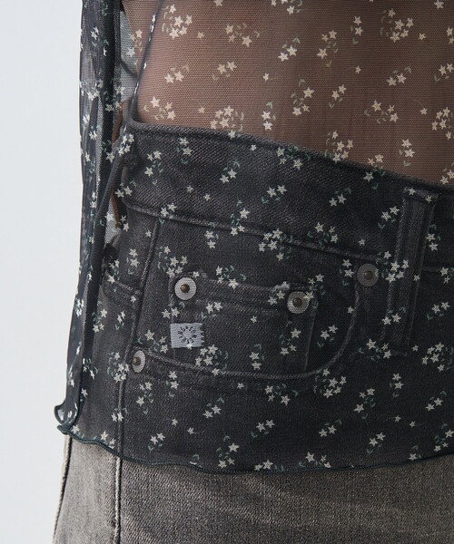 フラワープリント トップス＆スカート セット セール】シアー フラワープリント トップス（Tシャツ/カットソー