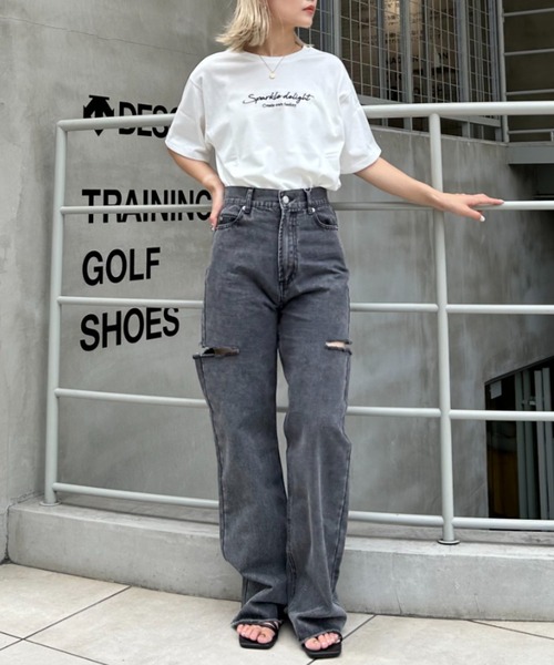 INGNI（イング）の「シンプル刺しゅうロゴTシャツ／A（Tシャツ/カットソー・レディース・ホワイト×ブラック/ブラック×ホワイト・M）」の4枚目の写真