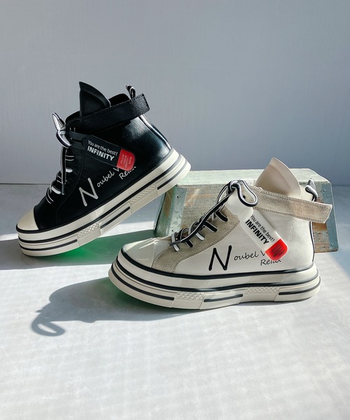 Noubel Voug Relax（ヌーベルヴォーグリラックス）の「厚底 ジップアップ ラベル スニーカー（スニーカー・レディース・ブラック/ホワイト・23.5cm/25cm/22.5cm/24cm/24.5cm/23cm）」の14枚目の写真