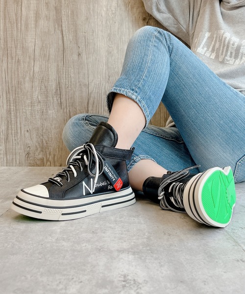 Noubel Voug Relax（ヌーベルヴォーグリラックス）の「厚底 ジップアップ ラベル スニーカー（スニーカー・レディース・ブラック/ホワイト・23.5cm/25cm/22.5cm/24cm/24.5cm/23cm）」の15枚目の写真