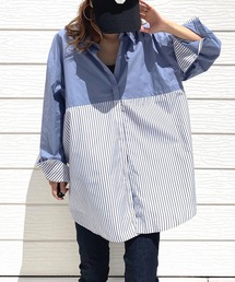 Q | ストライプドッキングシャツ(シャツ/ブラウス)