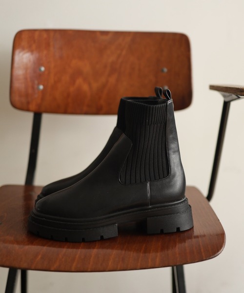 SESTO(セスト)の「厚底ニットショートブーツ(ブーツ・レディース・ブラック・M/3L/LL/L/S)」の10枚目の写真