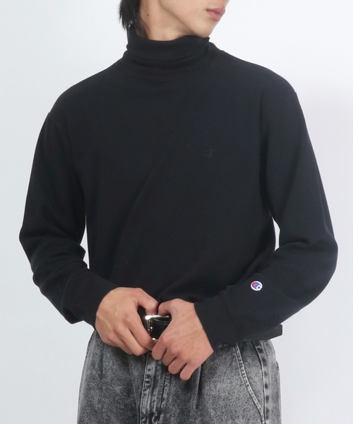 Champion(チャンピオン)の「Champion(チャンピオン)コットンスムースタートルネック無地ロンT/ロングスリーブTシャツ/長袖(Tシャツ/カットソー・メンズ・ブラック/オフホワイト/チャコールグレー・M/L/XL)」の14枚目の写真