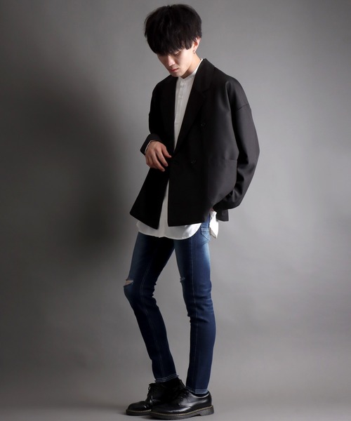 SITRY(シトリー)の「super stretch damaged denim skinny pants/スーパーストレッチ ダメージデニム スキニーパンツ(デニムパンツ・メンズ・ワンウォッシュ/ブラック/ケミカルウォッシュ/ブラック系その他/ライトインディゴブルー・LL/M/L)」の21枚目の写真
