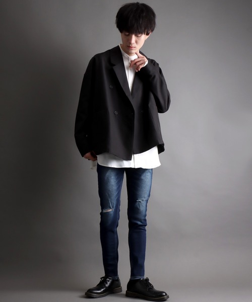 SITRY(シトリー)の「super stretch damaged denim skinny pants/スーパーストレッチ ダメージデニム スキニーパンツ(デニムパンツ・メンズ・ワンウォッシュ/ブラック/ケミカルウォッシュ/ブラック系その他/ライトインディゴブルー・LL/M/L)」の20枚目の写真