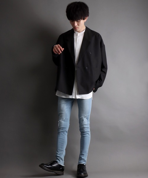 SITRY(シトリー)の「super stretch damaged denim skinny pants/スーパーストレッチ ダメージデニム スキニーパンツ(デニムパンツ・メンズ・ワンウォッシュ/ブラック/ケミカルウォッシュ/ブラック系その他/ライトインディゴブルー・LL/M/L)」の19枚目の写真
