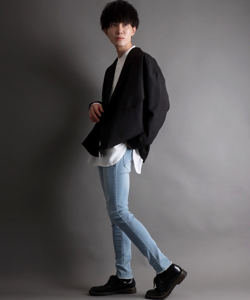 SITRY(シトリー)の「super stretch damaged denim skinny pants/スーパーストレッチ ダメージデニム スキニーパンツ(デニムパンツ・メンズ・ワンウォッシュ/ブラック/ケミカルウォッシュ/ブラック系その他/ライトインディゴブルー・LL/M/L)」の17枚目の写真