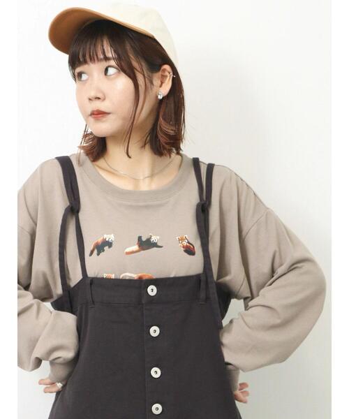 ehka sopo（エヘカソポ）の「レッサーパンダプリントロンT（Tシャツ/カットソー・レディース・グレー/マスタード/オフホワイト・F）」の3枚目の写真