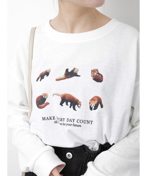 ehka sopo（エヘカソポ）の「レッサーパンダプリントロンT（Tシャツ/カットソー・レディース・グレー/マスタード/オフホワイト・F）」の2枚目の写真