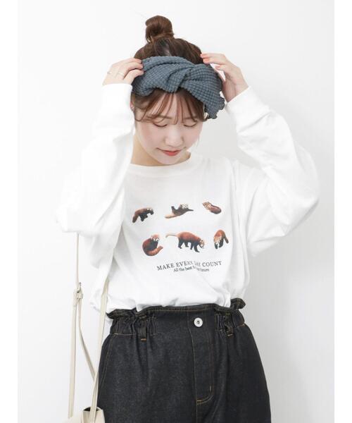 ehka sopo（エヘカソポ）の「レッサーパンダプリントロンT（Tシャツ/カットソー・レディース・グレー/マスタード/オフホワイト・F）」の5枚目の写真