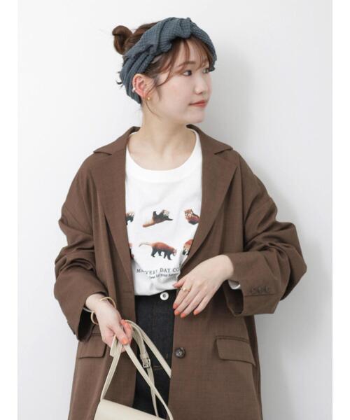 ehka sopo（エヘカソポ）の「レッサーパンダプリントロンT（Tシャツ/カットソー・レディース・グレー/マスタード/オフホワイト・F）」の8枚目の写真