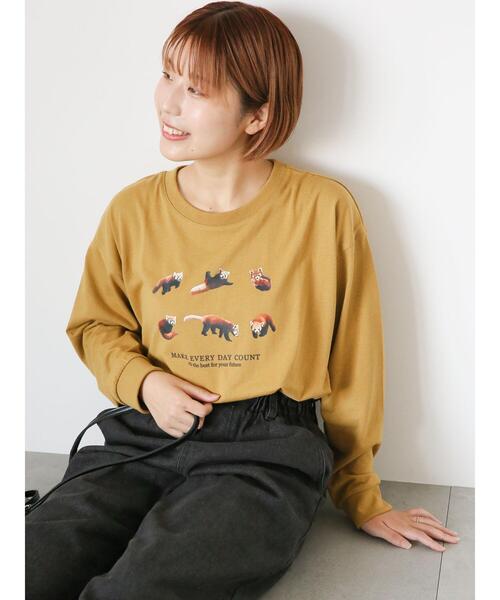 ehka sopo（エヘカソポ）の「レッサーパンダプリントロンT（Tシャツ/カットソー・レディース・グレー/マスタード/オフホワイト・F）」の9枚目の写真