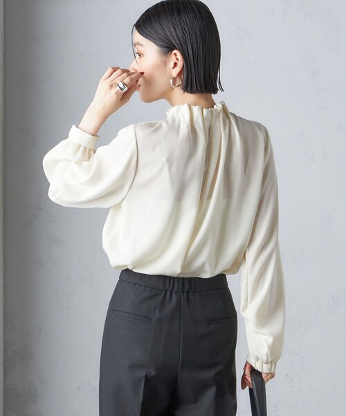 【セール】〈手洗い可能〉ネック ギャザー ソリッド 起毛 サテン ブラウス（シャツ/ブラウス）｜SHIPS（シップス）