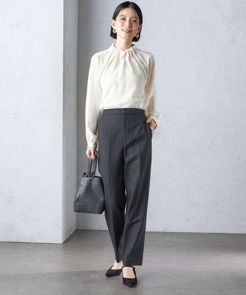 【セール】〈手洗い可能〉ネック ギャザー ソリッド 起毛 サテン ブラウス（シャツ/ブラウス）｜SHIPS（シップス）