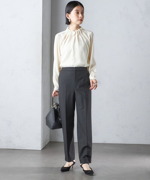 【セール】〈手洗い可能〉ネック ギャザー ソリッド 起毛 サテン ブラウス（シャツ/ブラウス）｜SHIPS（シップス）