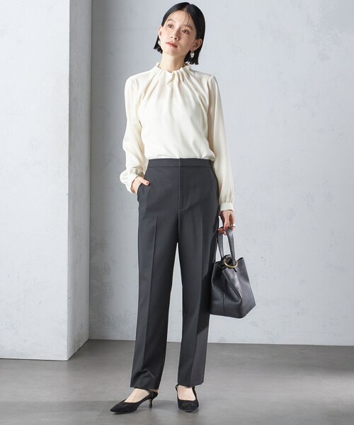 【セール】〈手洗い可能〉ネック ギャザー ソリッド 起毛 サテン ブラウス（シャツ/ブラウス）｜SHIPS（シップス）