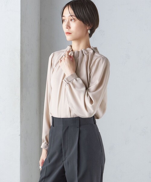 【セール】〈手洗い可能〉ネック ギャザー ソリッド 起毛 サテン ブラウス（シャツ/ブラウス）｜SHIPS（シップス）