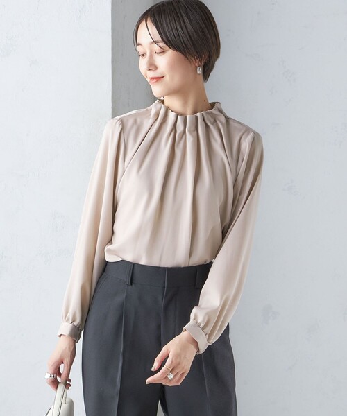 【セール】〈手洗い可能〉ネック ギャザー ソリッド 起毛 サテン ブラウス（シャツ/ブラウス）｜SHIPS（シップス）