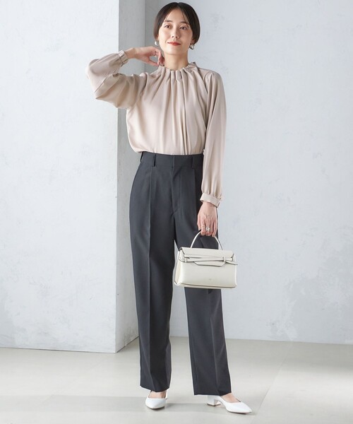 【セール】〈手洗い可能〉ネック ギャザー ソリッド 起毛 サテン ブラウス（シャツ/ブラウス）｜SHIPS（シップス）