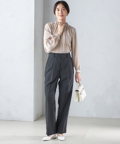 【セール】〈手洗い可能〉ネック ギャザー ソリッド 起毛 サテン ブラウス（シャツ/ブラウス）｜SHIPS（シップス）