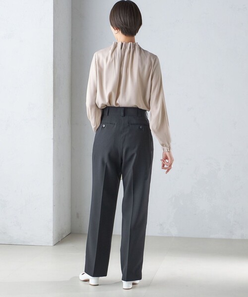 セール】〈手洗い可能〉ネック ギャザー ソリッド 起毛 サテン