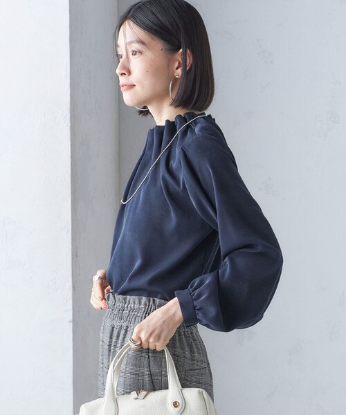 【セール】〈手洗い可能〉ネック ギャザー ソリッド 起毛 サテン ブラウス（シャツ/ブラウス）｜SHIPS（シップス）