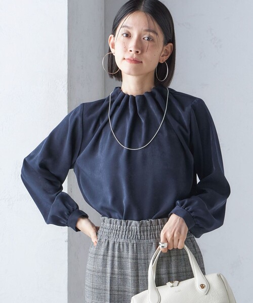 【セール】〈手洗い可能〉ネック ギャザー ソリッド 起毛 サテン ブラウス（シャツ/ブラウス）｜SHIPS（シップス）