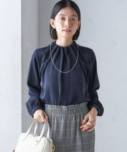 【セール】〈手洗い可能〉ネック ギャザー ソリッド 起毛 サテン ブラウス（シャツ/ブラウス）｜SHIPS（シップス）