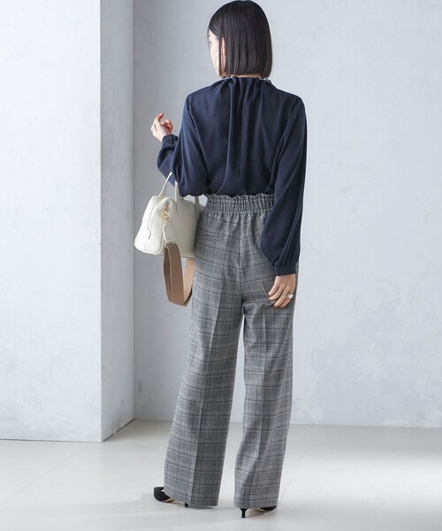 セール】〈手洗い可能〉ネック ギャザー ソリッド 起毛 サテン