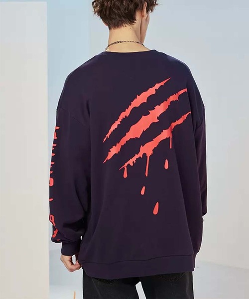 WESTSEA(ウエストシー)の「SUAMOMENT バック爪モチーフ BIG 長袖 スエットクルー(スウェット・メンズ・ダークパープル/ブラック/オレンジ・L/M)」の14枚目の写真