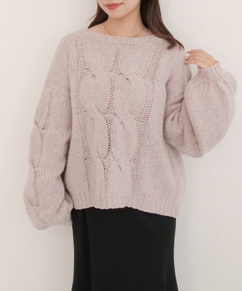 muguet（ミュゲ）の「cable prima knit（ニット/セーター・レディース・パープル系その他/ベビーピンク・FREE）」の2枚目の写真