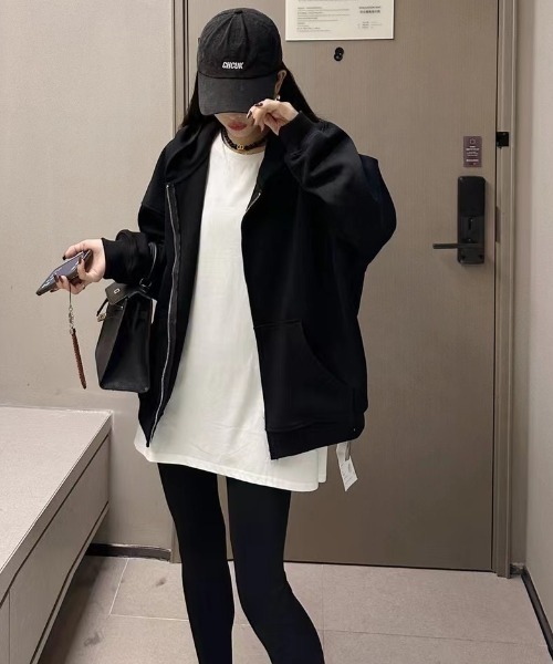 LOULOU select(ルルセレクト)の「TC裏毛袖ワンポイントバック刺繍ジップアップパーカー(パーカー・レディース・ブラック/アイボリー/ベージュ/オートミール・M/L)」の10枚目の写真
