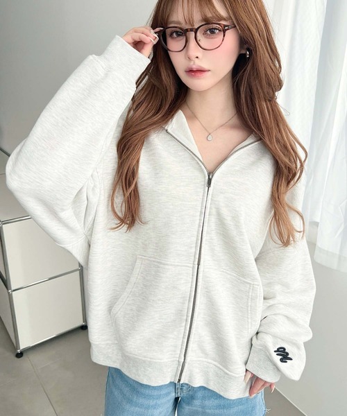 セール】TC裏毛袖ワンポイントバック刺繍ジップアップパーカー