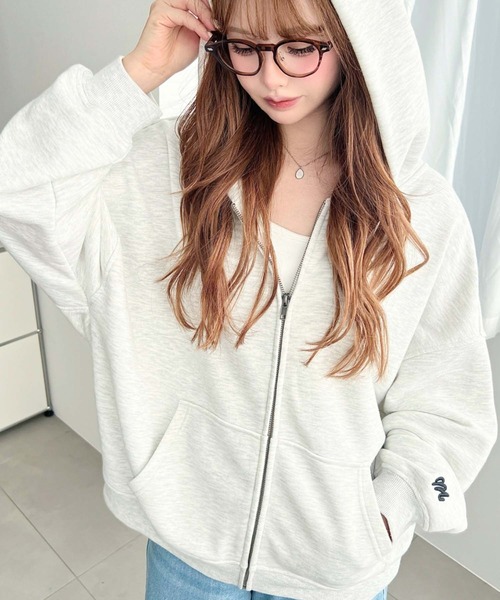 セール】TC裏毛袖ワンポイントバック刺繍ジップアップパーカー