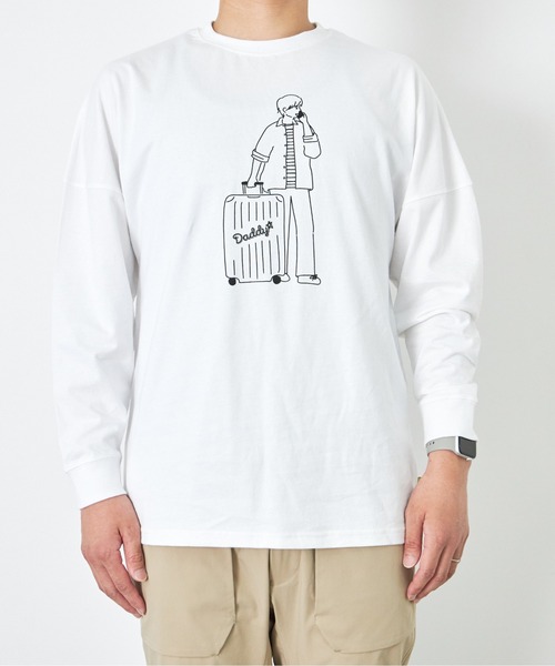 MAKE YOUR DAY(メイクユアデイ)の「おでかけファミリー長袖Tシャツ■パパサイズ(Tシャツ/カットソー・メンズ・ブラック/ベージュ/オフホワイト・M/L)」の1枚目の写真