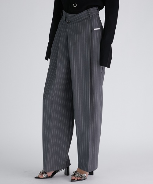 PRANK PROJECT(プランクプロジェクト)の「モヘアウールアシメタックパンツ / Mohair Wool Asymmetry Tack Pants(スラックス・レディース・ネイビー/グレー・38/36)」の1枚目の写真