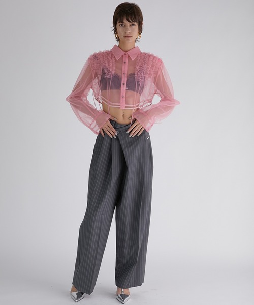 PRANK PROJECT(プランクプロジェクト)の「モヘアウールアシメタックパンツ / Mohair Wool Asymmetry Tack Pants(スラックス・レディース・ネイビー/グレー・38/36)」の4枚目の写真