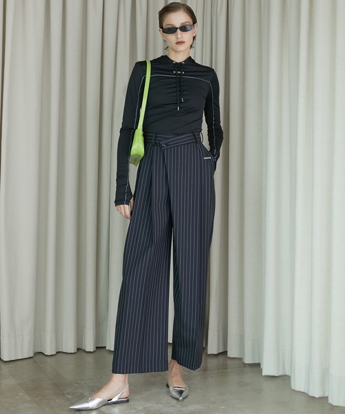 PRANK PROJECT(プランクプロジェクト)の「モヘアウールアシメタックパンツ / Mohair Wool Asymmetry Tack Pants(スラックス・レディース・ネイビー/グレー・38/36)」の6枚目の写真