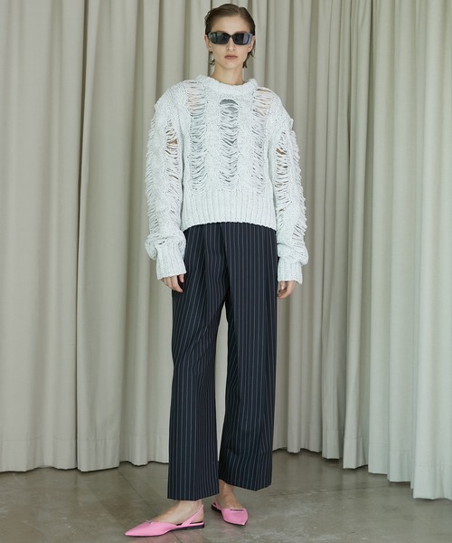 PRANK PROJECT(プランクプロジェクト)の「モヘアウールアシメタックパンツ / Mohair Wool Asymmetry Tack Pants(スラックス・レディース・ネイビー/グレー・38/36)」の7枚目の写真