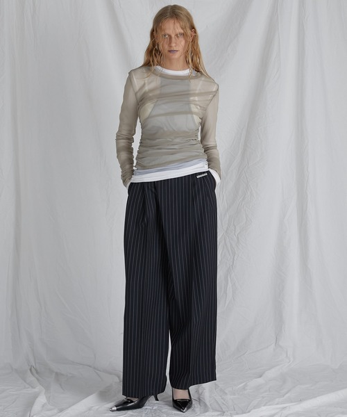 PRANK PROJECT(プランクプロジェクト)の「モヘアウールアシメタックパンツ / Mohair Wool Asymmetry Tack Pants(スラックス・レディース・ネイビー/グレー・38/36)」の8枚目の写真